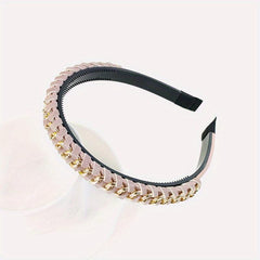 Vintage PU Leather Headband Chain Braided Hair Band Metal Head Hoop