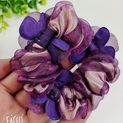 Homemade Organza Flower Beaded Hair Tie