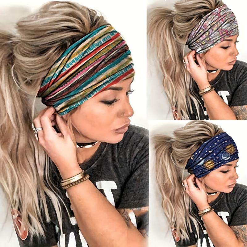 Vintage Wide Brim Headband Elastic Turban Hair Accessory Women Girls