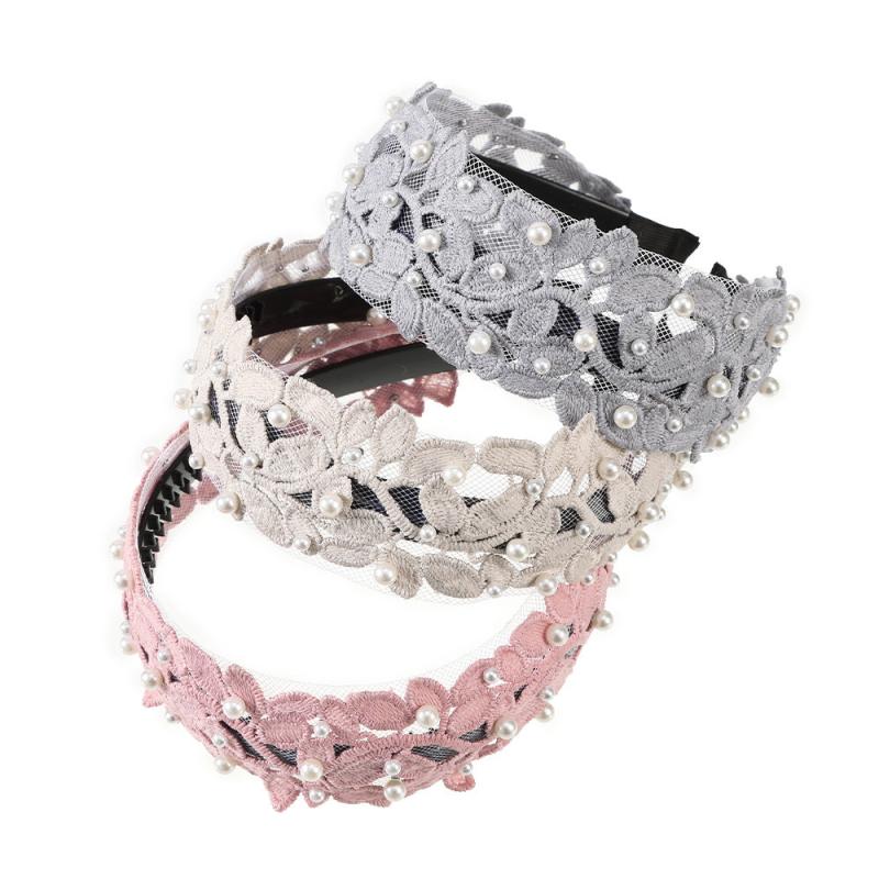 Faux Pearl Leaf Lace Headband Hair Hoop Hair Accessories Women Girls