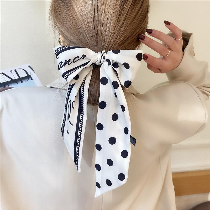 Polka Dot Vintage Silk Scarf Hairband Ribbon French Hair Tie