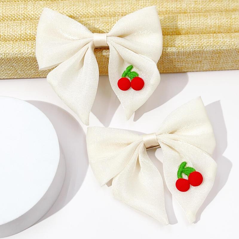 2pcs Cherry Pattern Bow Hair Clip Girls Headwear