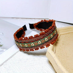 Boho Embroidery Headband Wide Head Hoop Retro Style Headdress Hair Accessories