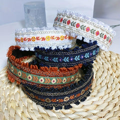 Boho Embroidery Headband Wide Head Hoop Retro Style Headdress Hair Accessories