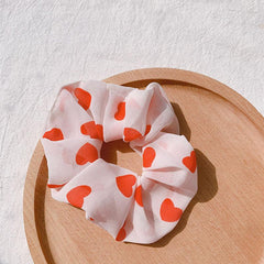 Heart Print Scrunchie Chiffon Hair Tie Elastic Headwear