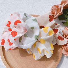 Heart Print Scrunchie Chiffon Hair Tie Elastic Headwear