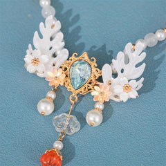 Faux Pearl Beaded Necklace Crystal Cheongsam Accessories