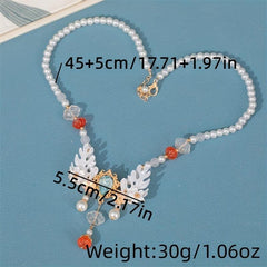 Faux Pearl Beaded Necklace Crystal Cheongsam Accessories