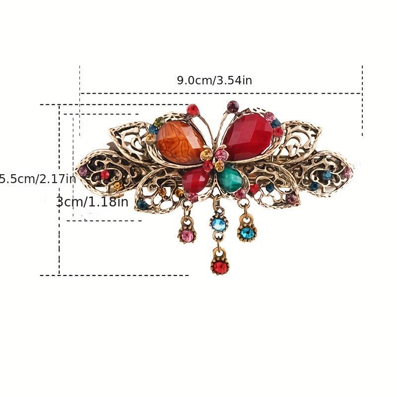 Retro Butterfly Crystal Hair Clip Rhinestone Hollow Duck Billed Head Jewelry