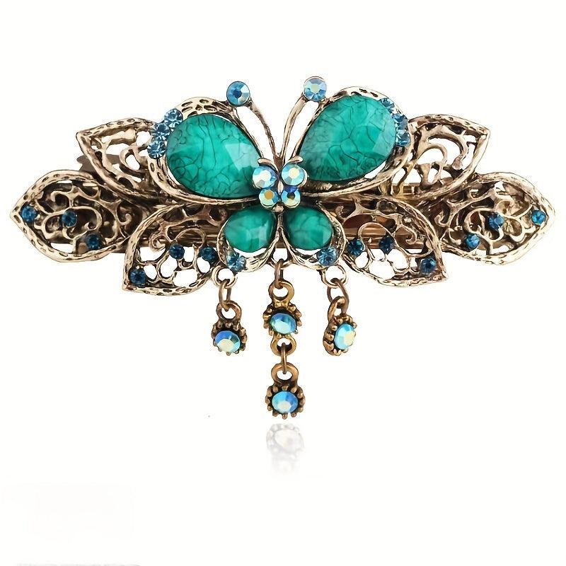 Retro Butterfly Crystal Hair Clip Rhinestone Hollow Duck Billed Head Jewelry