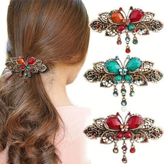 Retro Butterfly Crystal Hair Clip Rhinestone Hollow Duck Billed Head Jewelry