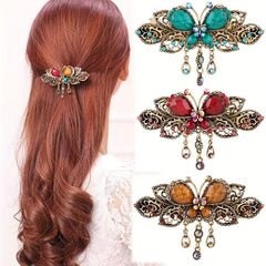 Retro Butterfly Crystal Hair Clip Rhinestone Hollow Duck Billed Head Jewelry