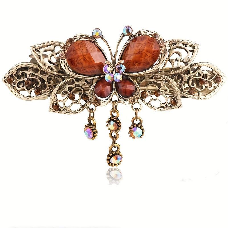 Retro Butterfly Crystal Hair Clip Rhinestone Hollow Duck Billed Head Jewelry