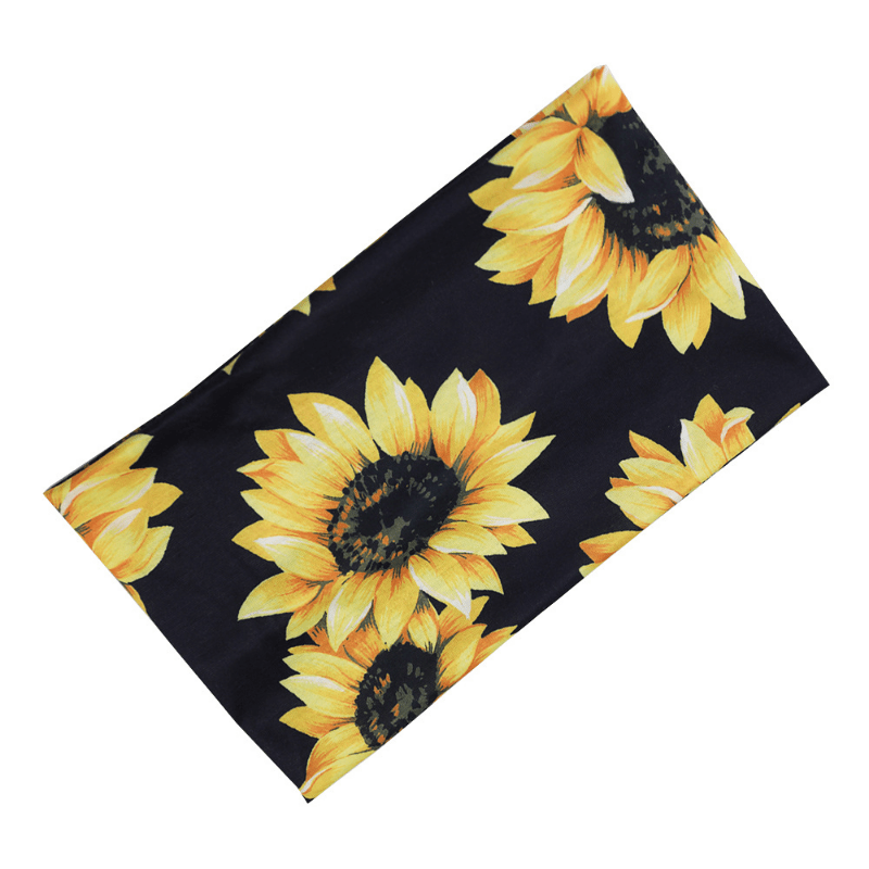 Sunflower Printed Headband Sports Yoga Sweat Absorption Elastic Hairband