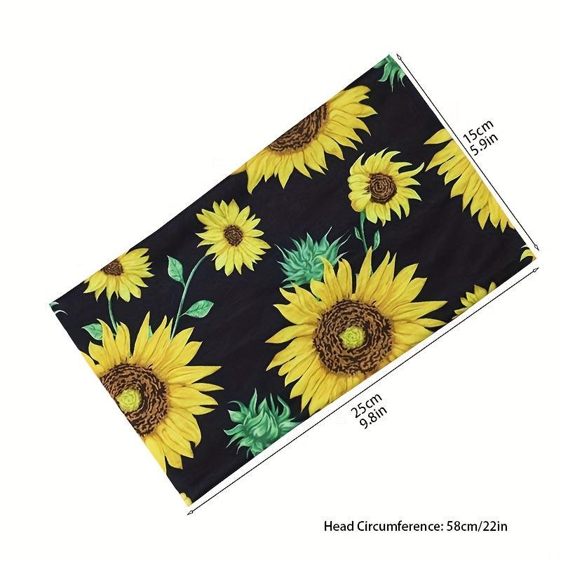 Sunflower Printed Headband Sports Yoga Sweat Absorption Elastic Hairband