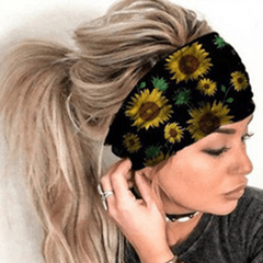 Sunflower Printed Headband Sports Yoga Sweat Absorption Elastic Hairband