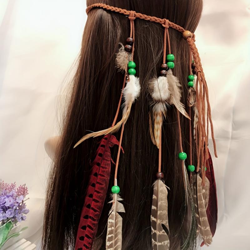 Boho Style Faux Feather Headband Indian Style Faux Peacock Feather Hair Band