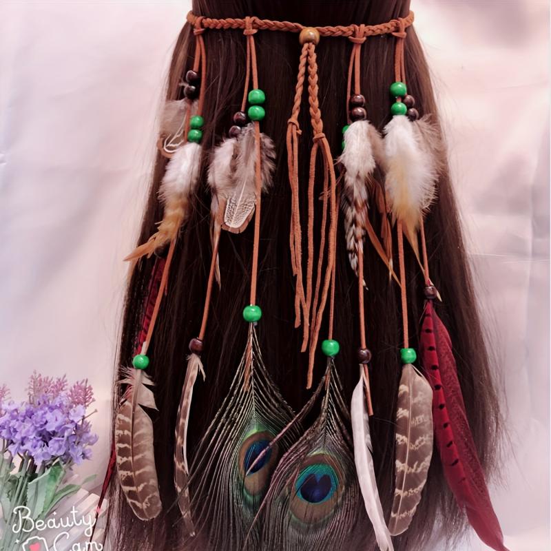 Boho Style Faux Feather Headband Indian Style Faux Peacock Feather Hair Band
