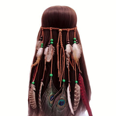 Boho Style Faux Feather Headband Indian Style Faux Peacock Feather Hair Band