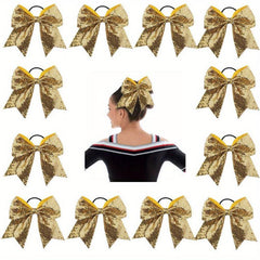 Sequin Bow Hair Tie Glitter Cheer Hair Ring Elastic Hair Band