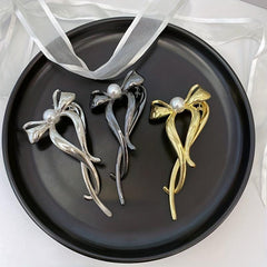3pcs Silvery Bow Hair Claw Faux Pearl Clip