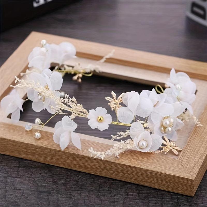 Flower Faux Pearl Headband Tiara Crown Bridal Headdress
