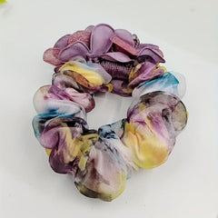 Beaded Flower Scrunchies Organza Hair Tie Colorful Hair Rope Faux Pearl Hair Rin