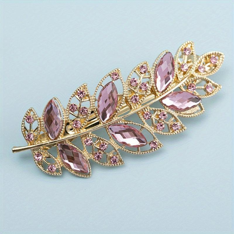 Rhinestone Metal Leaves Hair Clip Barrette Side Clip Sweet Leaf Duck Billed Clip