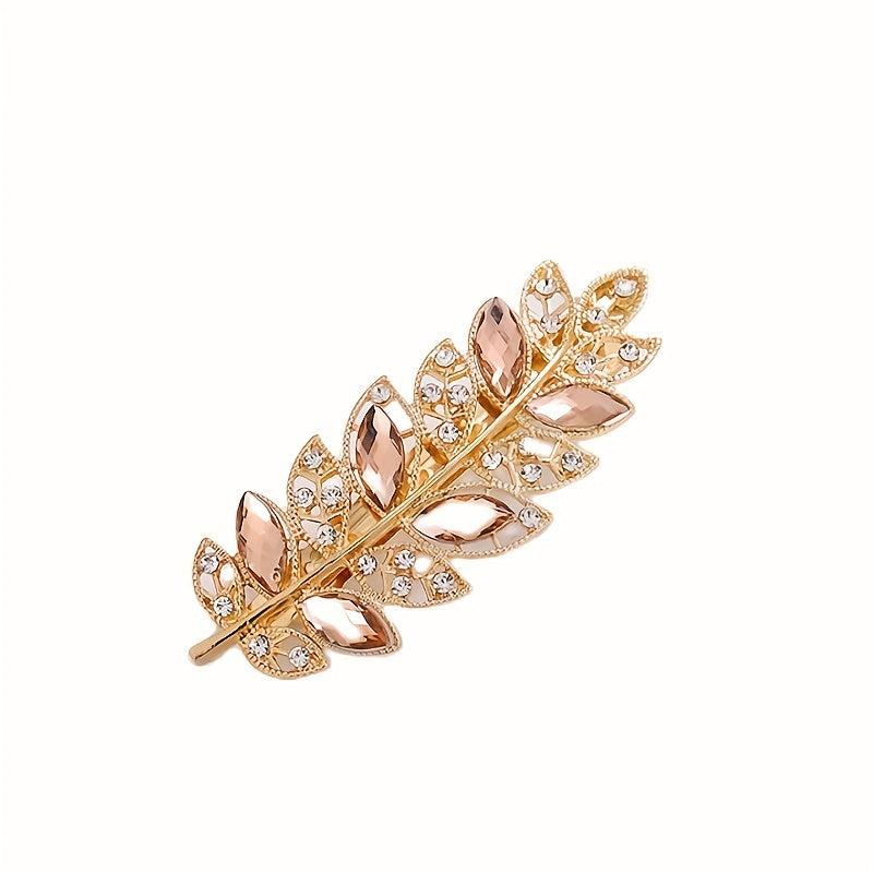 Rhinestone Metal Leaves Hair Clip Barrette Side Clip Sweet Leaf Duck Billed Clip