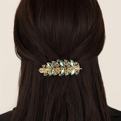 Rhinestone Metal Leaves Hair Clip Barrette Side Clip Sweet Leaf Duck Billed Clip