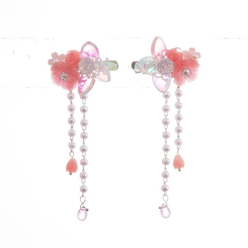 Tassel Pink Flower Pearl Hair Clip Vintage Cheongsam Hair Accessories
