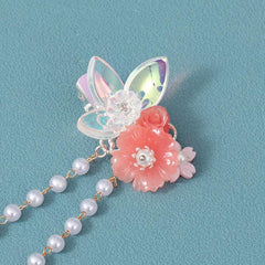 Tassel Pink Flower Pearl Hair Clip Vintage Cheongsam Hair Accessories