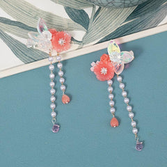 Tassel Pink Flower Pearl Hair Clip Vintage Cheongsam Hair Accessories