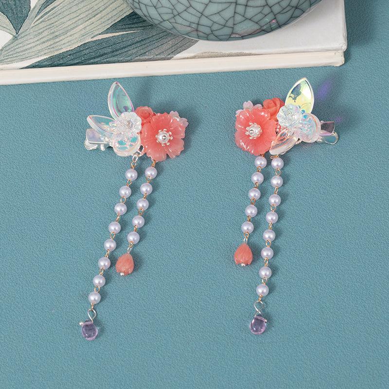 Tassel Pink Flower Pearl Hair Clip Vintage Cheongsam Hair Accessories