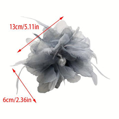 Large Yarn Hair Claw Clip with Faux Pearl and Simulation Feather