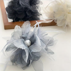 Large Yarn Hair Claw Clip with Faux Pearl and Simulation Feather