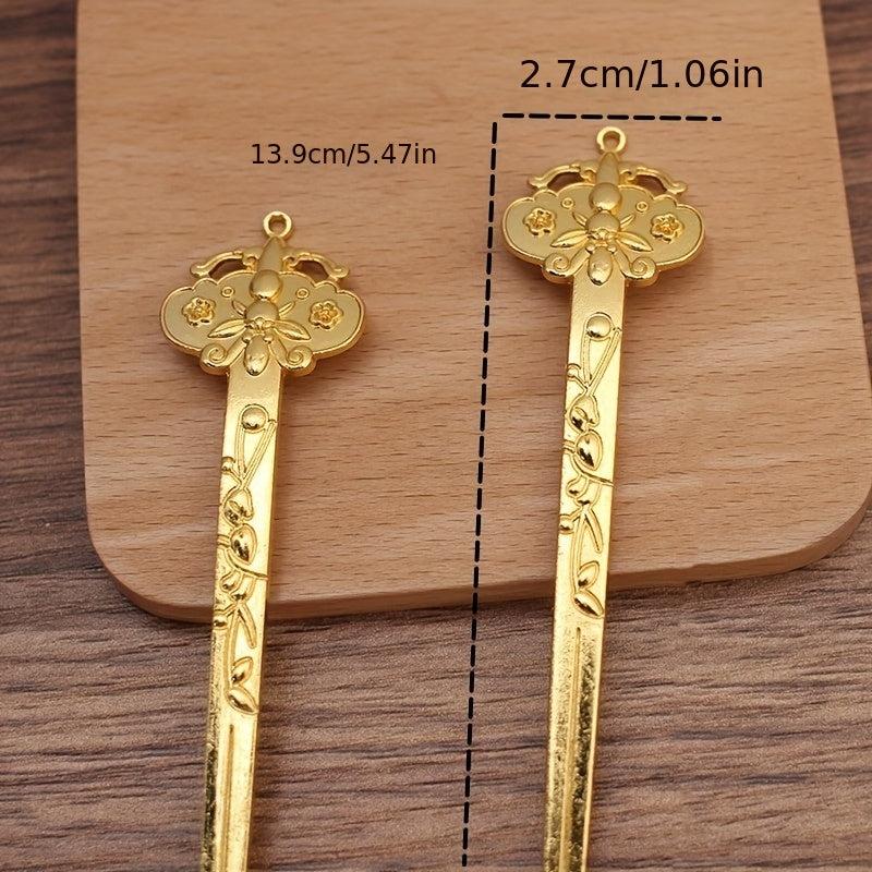 Flower Embossed Hair Pin Metal Hair Stick Retro Hair Bun Maker