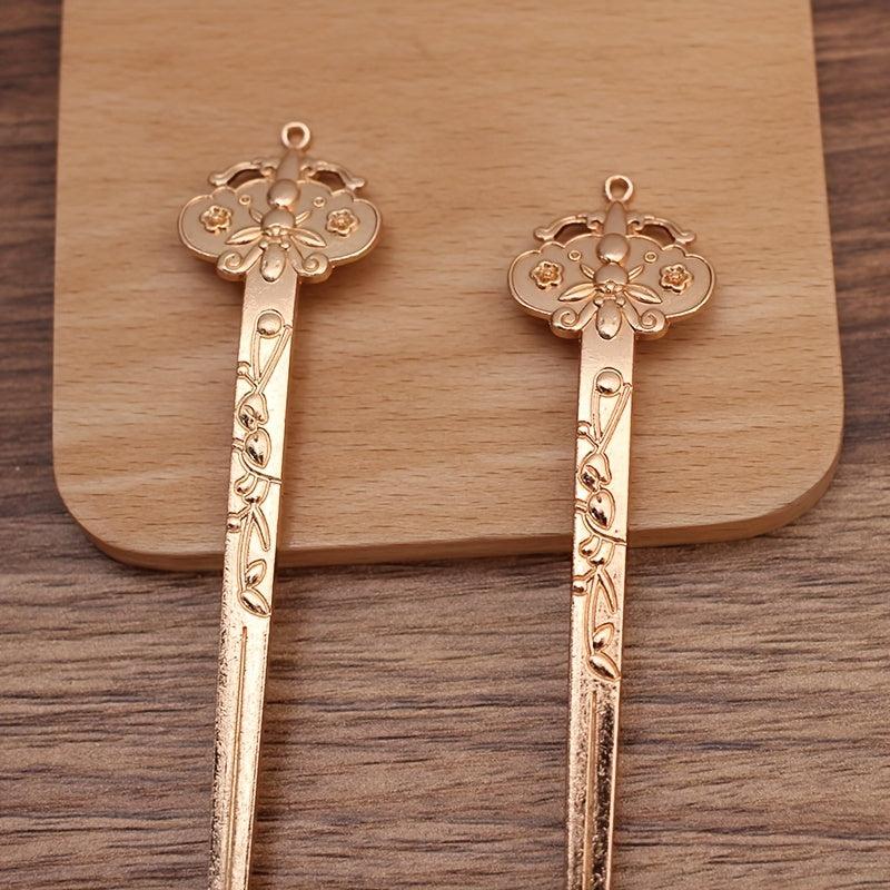 Flower Embossed Hair Pin Metal Hair Stick Retro Hair Bun Maker