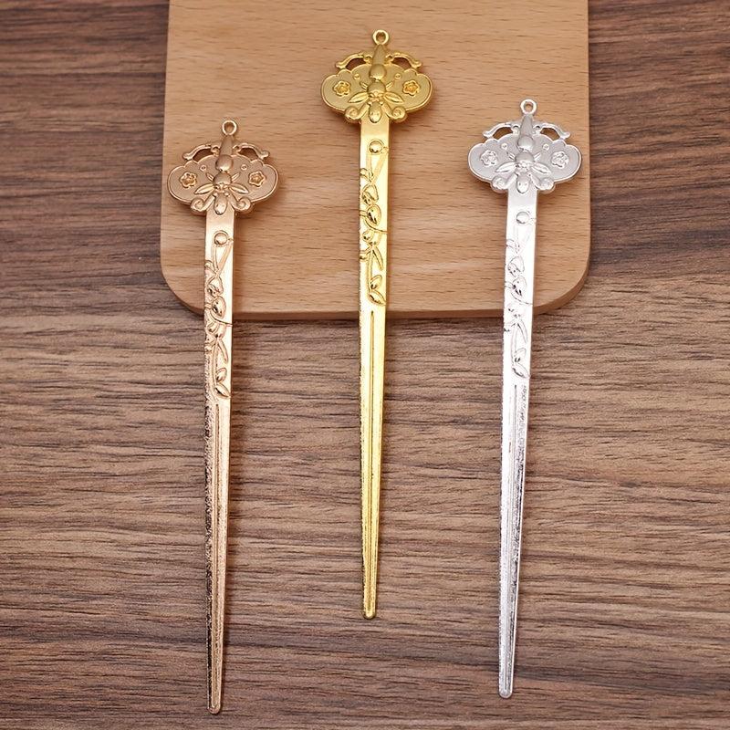 Flower Embossed Hair Pin Metal Hair Stick Retro Hair Bun Maker