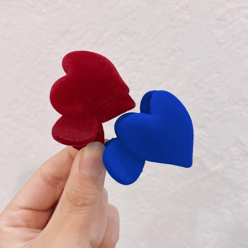 Red Love Heart Hair Claw Clip For Women Girls Small Velvet Hair Clip