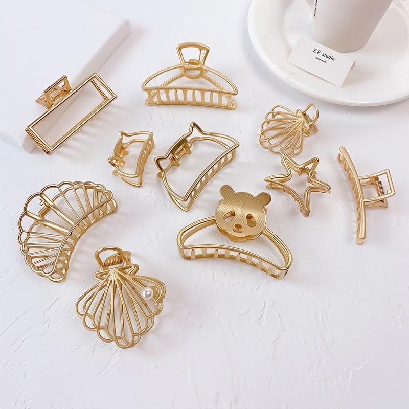 Golden Geometric Hair Claw Clip Strong Hold Grip Hair Jaw Clip For Thick Hair