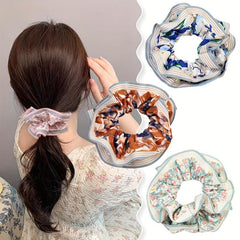 Pastoral Scrunchies Hair Tie Striped Brim Hair Rope Elastic Ponytail Holder