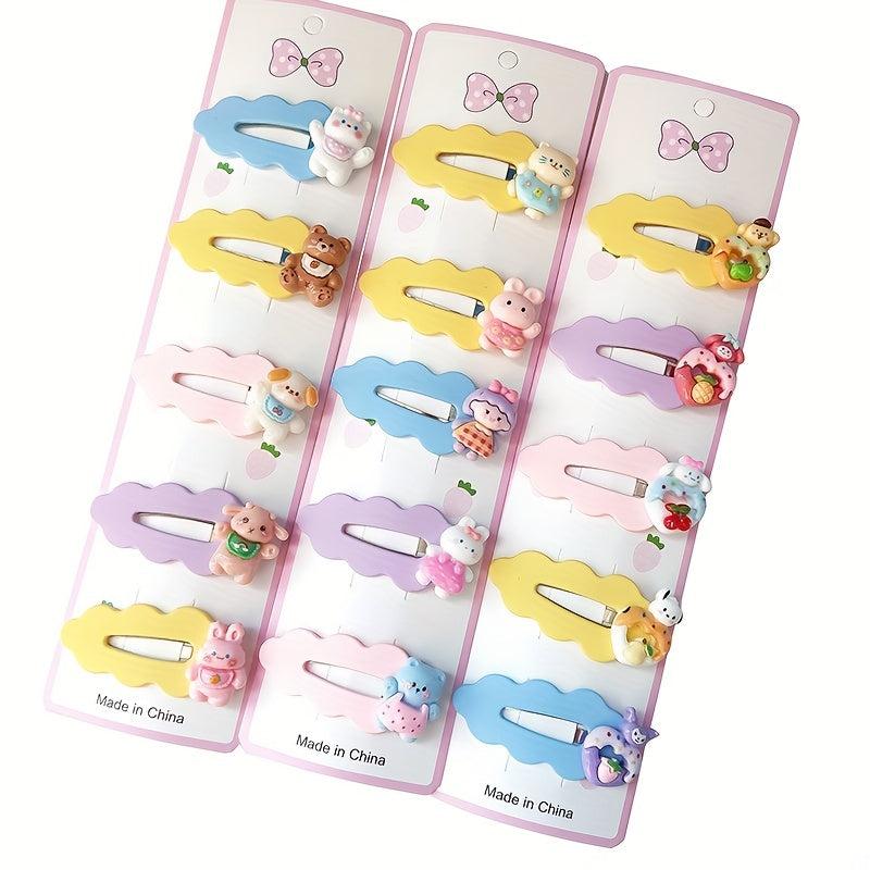 5pcs Candy Cartoon Hair Clips Wavy Hollow Snap Clip For Side Hair Bang