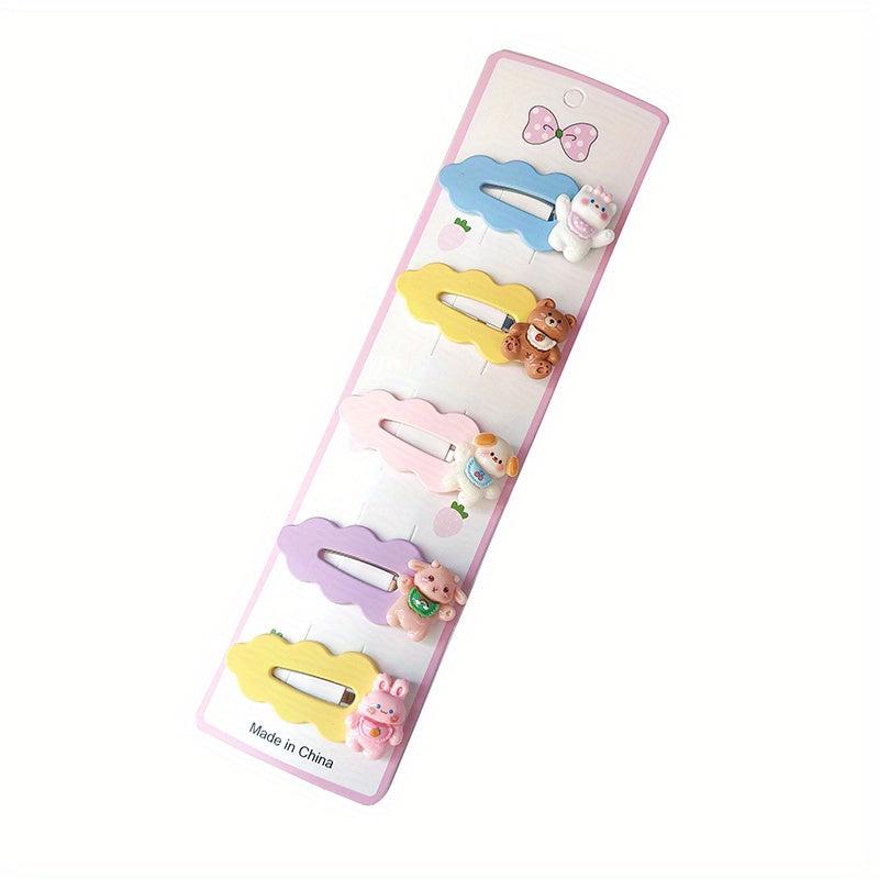 5pcs Candy Cartoon Hair Clips Wavy Hollow Snap Clip For Side Hair Bang