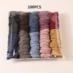 100pcs Seamless Cotten Thick Hair Tie No Crease Elastic Ponytail Holder