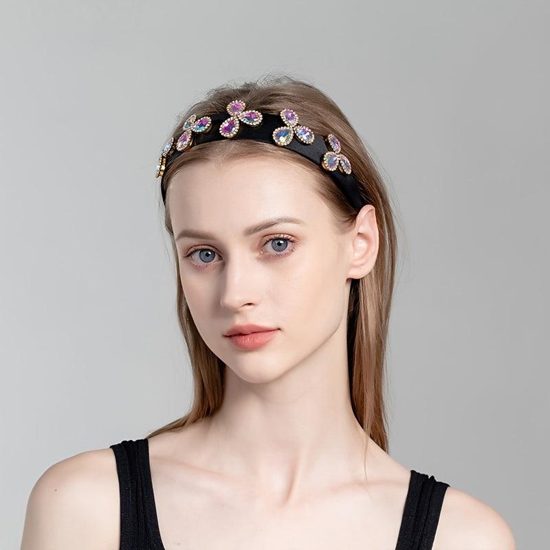 Clover Rhinestone Wide Brim Headband Vintage Hair Hoop Baroque Hair Accessories