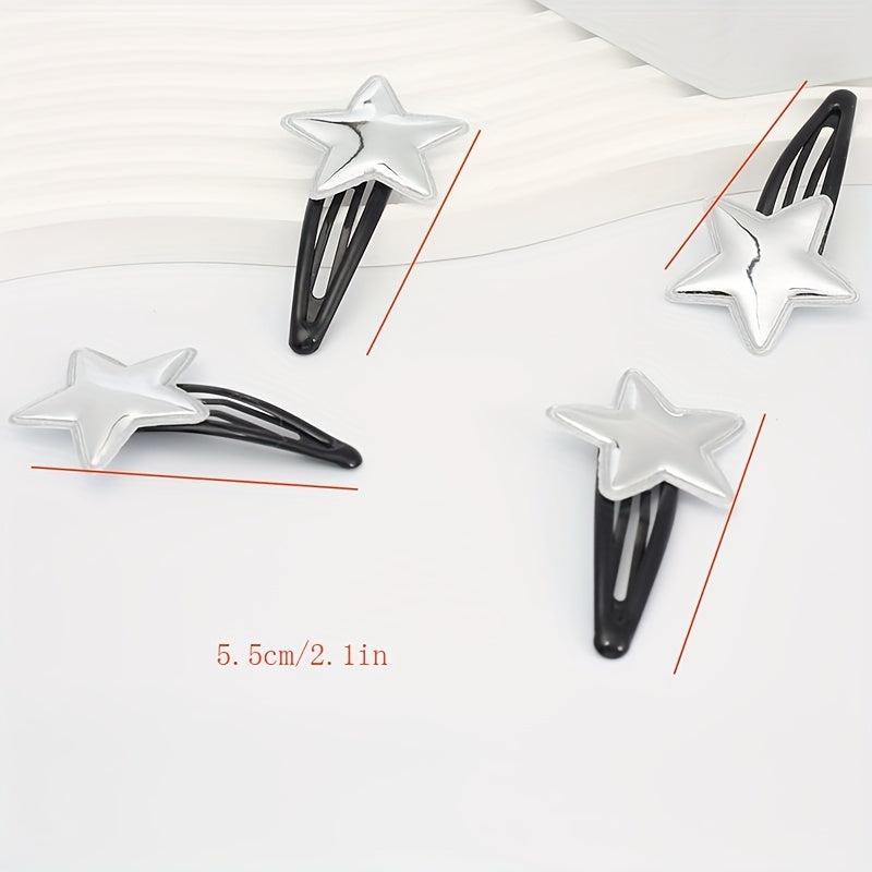 4pcs Star Decor Hair Clip Slivery Hair Clip Anti Slip Snap Clip