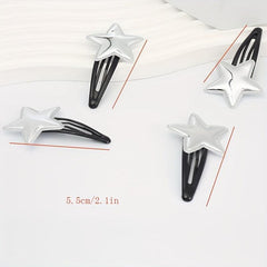 4pcs Star Decor Hair Clip Slivery Hair Clip Anti Slip Snap Clip
