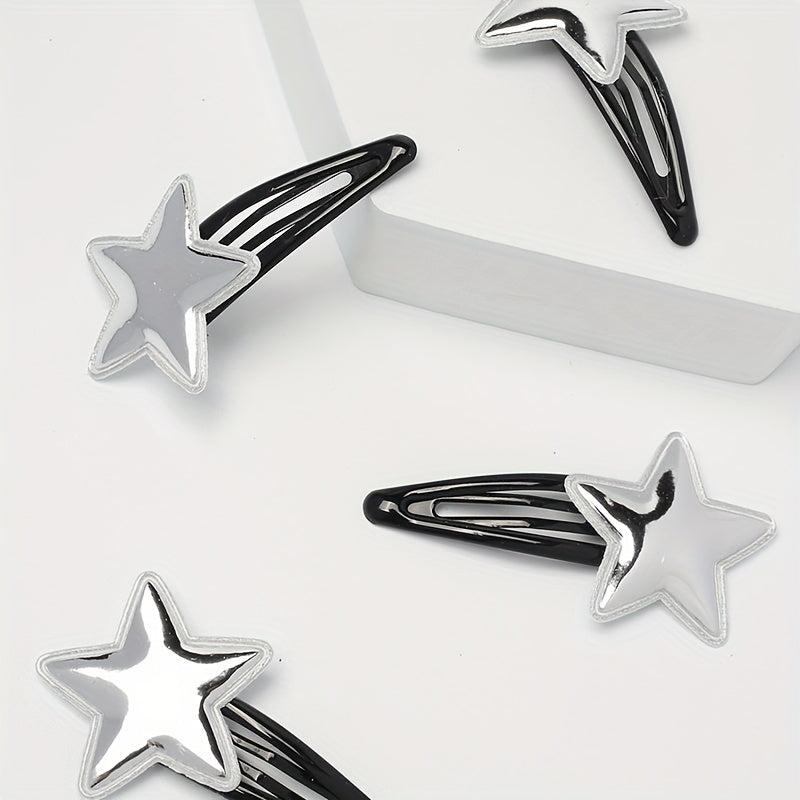 4pcs Star Decor Hair Clip Slivery Hair Clip Anti Slip Snap Clip