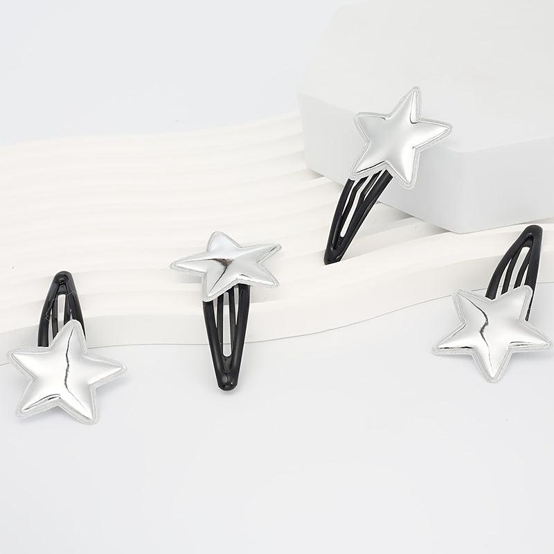 4pcs Star Decor Hair Clip Slivery Hair Clip Anti Slip Snap Clip